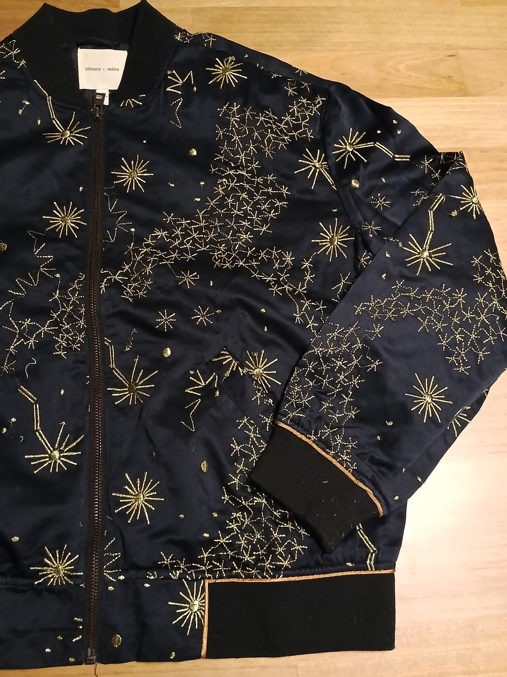 silence + noise Navy Embroidered Bomber Jacket